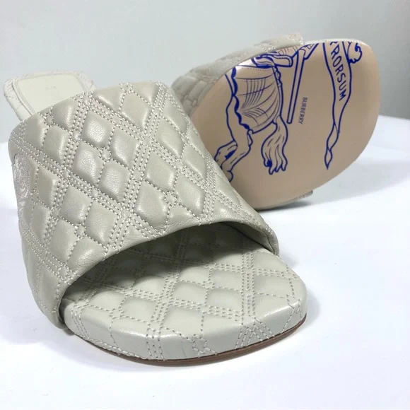 Burberry Leather Quilted Heeled Slide Sandals Plaster 39 9 NEW - Picture 13 of 17